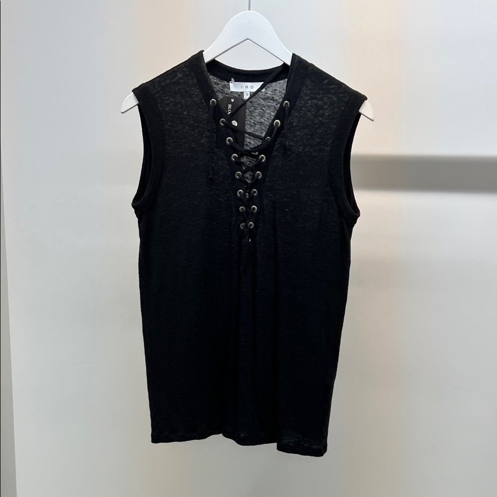 IRO Black Linen Sleeveless Lace-Up Top